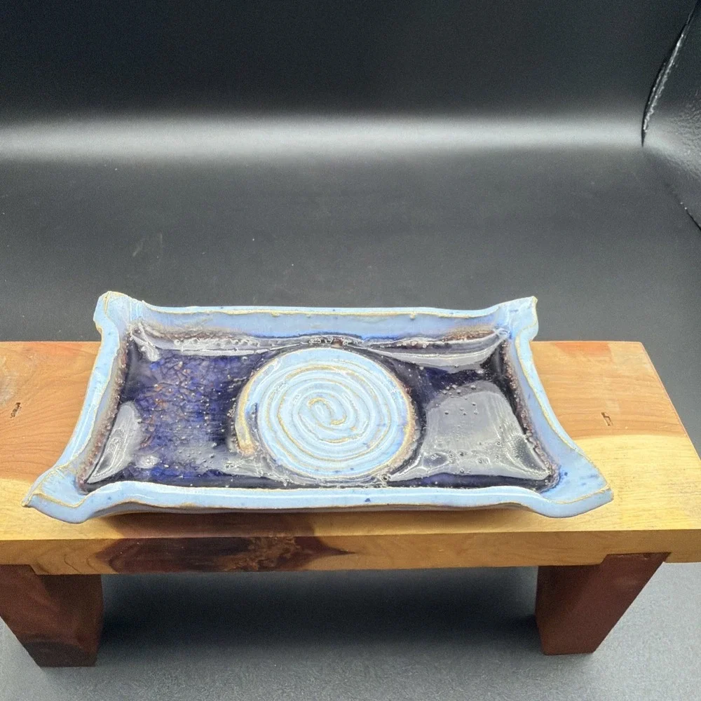 VTG Handmade Studio Pottery Trinket/Soap Dish Crackled Glass Paloma Pottery